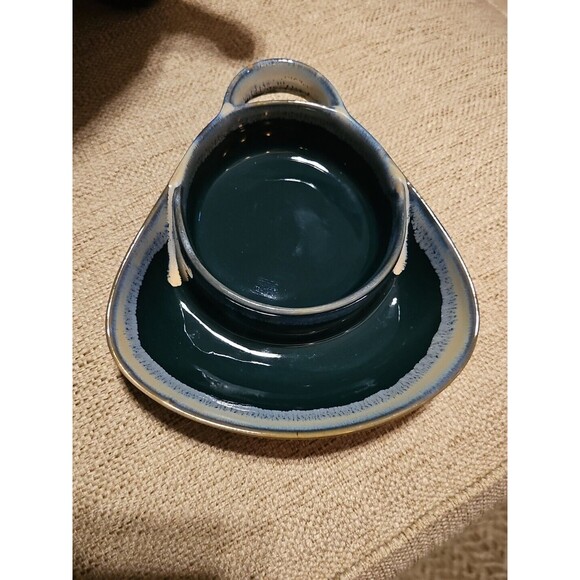 LTD Commodities Green Stoneware Drip Glaze Soup & Cracker Bowl / Chip & Dip Bowl - Picture 1 of 5